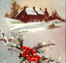 1910 Xmas With All Good Wishes Postcard Winter Scene Holly Berries - £5.22 GBP