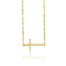 Sterling Silver Sideways CZ Cross Necklace - Gold Plated - £35.78 GBP