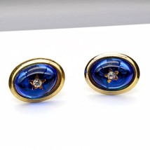 Vintage Celestial Cuff Links, Brilliant Blue Cabochon with Star Set Inset Crysta - £29.90 GBP