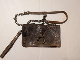 KBD Studio Crossbody Bag Brown Distressed Crackle Leather Chain Strap Small - $29.65