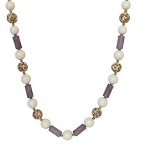 Vintage Bakelite Beaded Necklace White Violet Beads Signed Japan Womens ... - £175.56 GBP