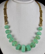 Estate 510CTS Natural Emerald Carved Melon Beads Diamond Gold Important Necklace - £25,341.33 GBP