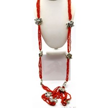 Amazing Elephant Statement Necklace, Vintage Tribal Red Seed Bead Multi Strand - £40.21 GBP