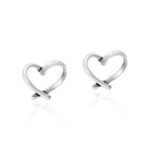 Forever Love Valentine Heart Minimalist Sterling Silver Stud Earrings - £8.84 GBP