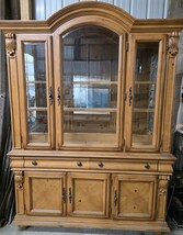 Solid Wood Knotty Pine China Cabinet And Buffet Glass Shelves Lights Mir... - $694.32 CAD