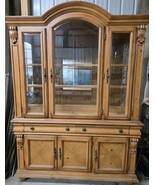 Solid Wood Knotty Pine China Cabinet And Buffet Glass Shelves Lights Mirror Vtg - $500.00