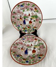 Japanese Antique China Two 7 In. Plates Geisha Floral Structures 1921-1941 - £18.29 GBP