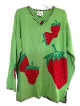 Quacker Factory Tunic Sweater Womens Green Sz Large Knit Strawberry Beaded - £27.21 GBP