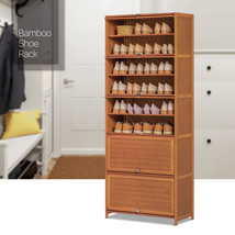 Entryway 27&quot;Bamboo [Magnetic Flip-Up Door] 10-Tier 40 Pairs Storage Shoe Cabinet - £139.84 GBP