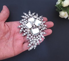 2pc Big Clear White Rhinestone Faceted Glass Brooch, Hook at back- pendent B106  - £11.18 GBP