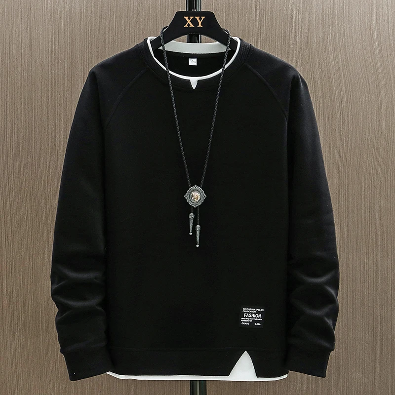 Mens Casual s Harajuku Solid Color  New Fashion Male Fake Two Pieces O-Neck  Hoo - £97.13 GBP
