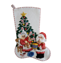 Bucilla Finished Felt Christmas Stocking SANTA AT HOME Teddy Bears Drums #82253 - £94.39 GBP