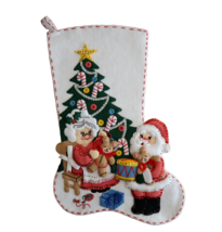 Bucilla Finished Felt Christmas Stocking SANTA AT HOME Teddy Bears Drums #82253 - £94.42 GBP