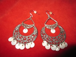 Vintage Silver Filigree with Shell&#39;s Dangle Earrings - $12.16