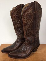 Vtg Justin Damiana Brown Leather Slip On Cowgirl Boots Womens 7B Style L... - £98.32 GBP