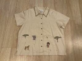 Annex Casual corner Shirt Cotton Linen Wild animals Beige Women’s size 1X - $34.65