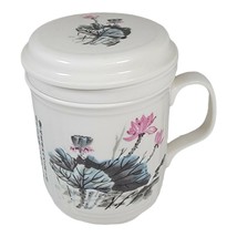 Vintage Hand Painted Chinese LOTUS Purple Clay Tea Mug Teacup With Lid Seeper - £28.55 GBP