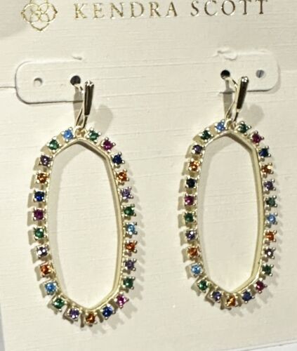 AUTH BNWT Kendra Scott Elle Open Frame Multi Crystal Drop In Gold Earrings - $60.00