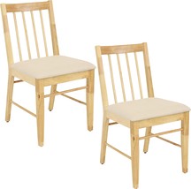 Sunnydaze Set Of 2 Solid Rubberwood Slat-Back Dining Chairs With Cushions For - £118.44 GBP