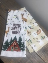 NWT Christmas HOME SWEET HOME 2 Holiday Towels cabin rustic deer home decor - $8.86
