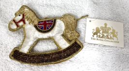 British Flag Union Jack Gold Embroidery Christmas Ornament Rocking Horse... - $18.32