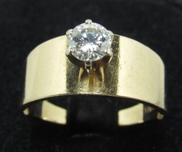14K Yellow Gold .50ct Diamond Engagement Ring Sz 6.5 Band 8mm Tessler Wiess 3.9g - £790.83 GBP