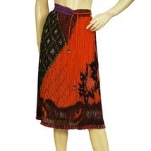 Etro Orange 100% Silk Pleated Drawstring Knee Length Midi Skirt Size 44 - $183.15