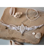 White bohemian tiara, bridal  headband, macrame coral fossil headpiece - $70.00