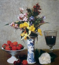 Henri Fantin-Latour 1809 Strawberries ad Flowers In A Vase 27x19- Signed - $1,077.30 MXN