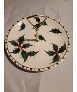 Lefton&#39;s Vintage Holly Berry Candy Cane Christmas Serving Tray 116N Japa... - $24.42 CAD