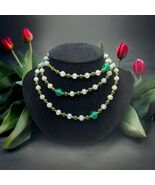 Vintage Glass Beds Pearl &amp; Fire Opal Beads Long Necklace  46” - $132.83