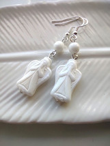 Handmade Opaque White Praying Angel &amp; Czech Glass Bead Silver Tone Earrings - £6.83 GBP