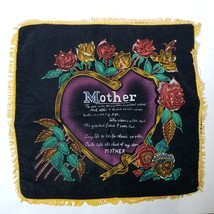 Mother Pillow Cover Gold Fringe Black Velvet Roses Heart Vintage Sparkly - £7.19 GBP