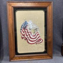Vtg ‘96 Needlepoint Federal Eagle Patriotic w/ Flag Vintage 18.5”x24.5” Framed - £97.38 GBP