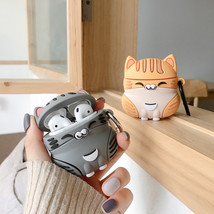 Cartoon Orange / Gray Cat Silicone AirPods 1,2, Case - £18.37 GBP