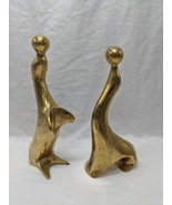 Pair Of (2) Mid Century Brass Seals Playing With Ball Figurines 9-10&quot; - $79.20