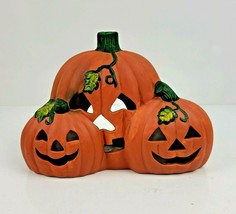Pumpkin Jack-O-Lantern Candle Holder Trio Tea Light Votive Halloween Ceramic - £11.83 GBP