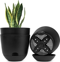 Plant Pots,3 Pack 8 Inch Self Watering Planters High Drainage With Deep, Black. - £31.65 GBP