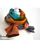 Patchwork Pure Silk Scarf - Upcycled Sari Silk Scarf - Recycled Sari Sil... - £25.84 GBP