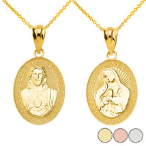 14K Solid Gold Reversible Virgin Mary and Jesus Christ Oval Pendant Necklace - £230.07 GBP+