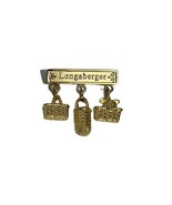 Vintage Longaberger Gold Tone Basket Charm Brooch Tie Bar Scarf Pin 1&quot; x 1&quot; - $19.00