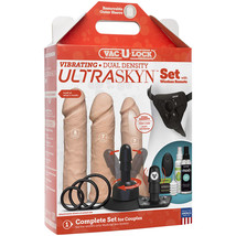 Vac-U-Lock Vibrating Dual Density Ultraskyn Set With Wireless Remote Vanilla - £167.93 GBP