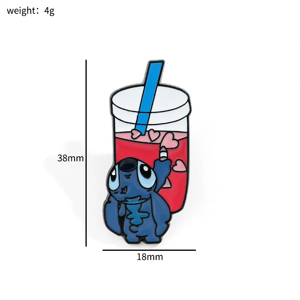 Lilo Stitch Ice Cream Drink Styling Brooch Cute Enamel Pins Metal Badge -4 - $2.52