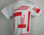 Vtg Abstract Geometric All Over Print Red White Cotton T-Shirt Single St... - £23.37 GBP