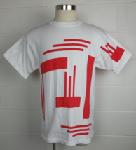 Vtg Abstract Geometric All Over Print Red White Cotton T-Shirt Single St... - £23.74 GBP