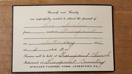 1937 Antique Levi Swalm Greenpoint Pa Funeral Invitation Jonestown - $37.57