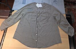 Notations Women's Size 1x Tan Black Striped 3/4 Sleeve Button Up Blouse ... - $18.95