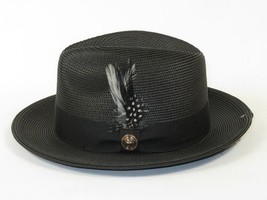 Men's Milani Straw Braided Fedora Hat Soft Crushable FDS-002 Solid Black image 4