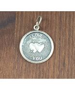 Vtg Solid .925 Sterling Silver I Love You Charm Hearts Arrow Disc Medallion - $24.95