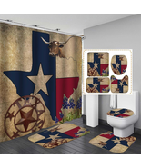 Jayden&amp;Madge 4Pcs/Set Western Shower Curtain, Vintage Brown Barn Star Te... - $59.50